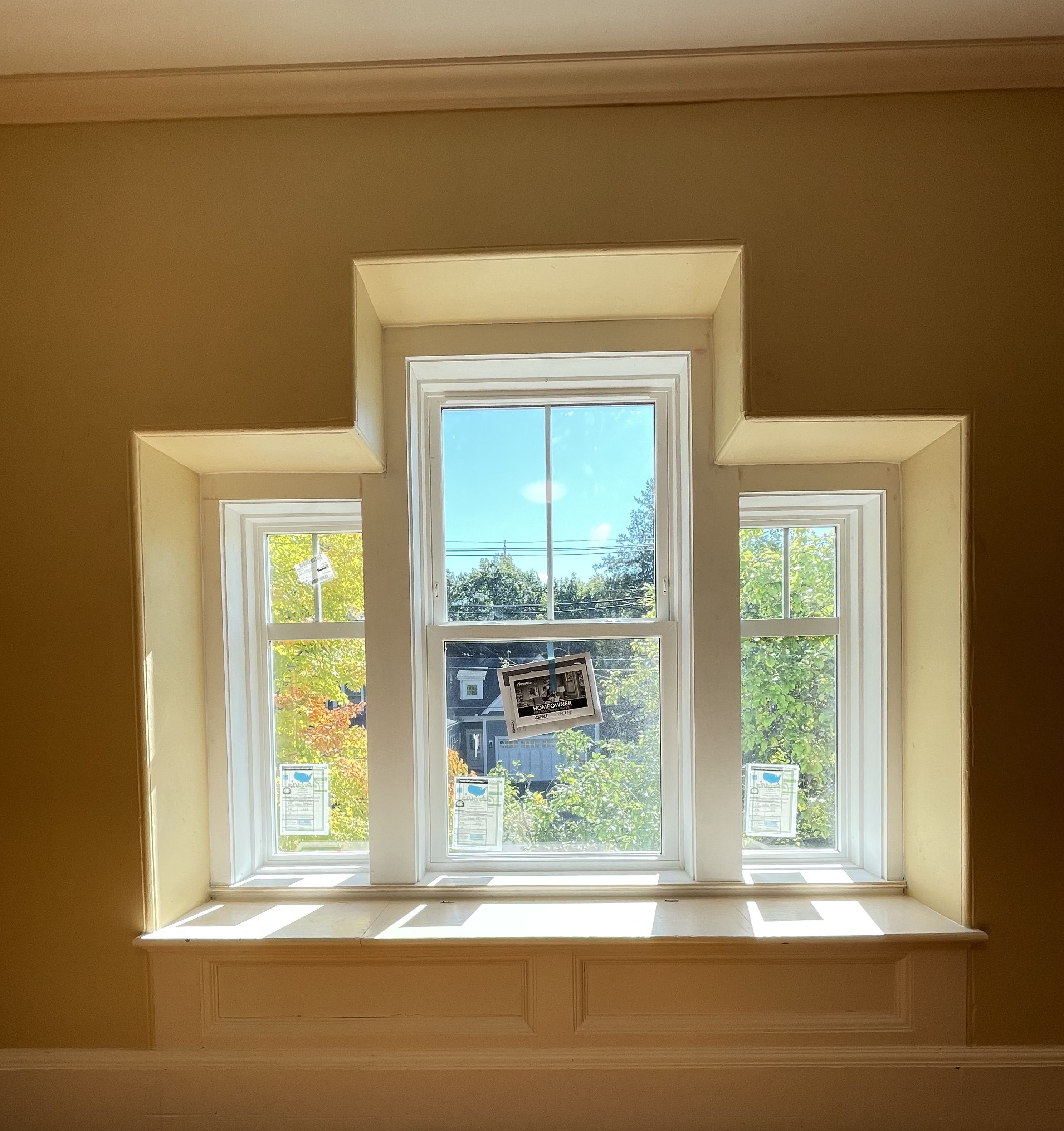 Interior window trim carpentry with clean finish